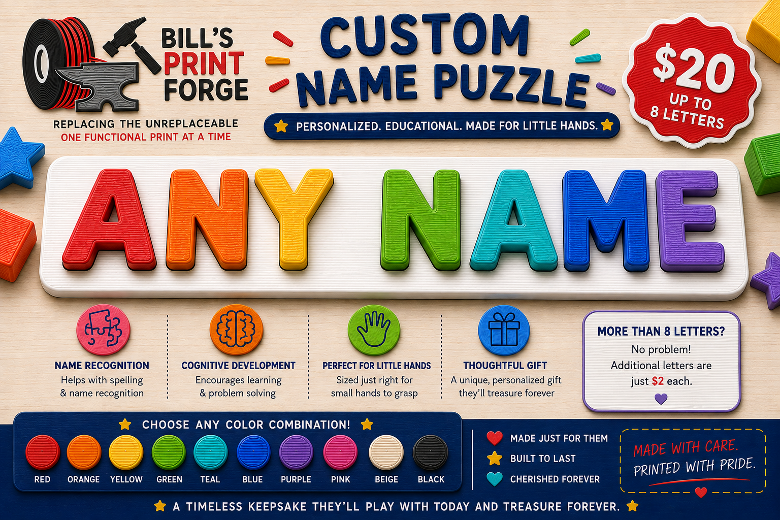 Colourful personalized custom name puzzle for young children