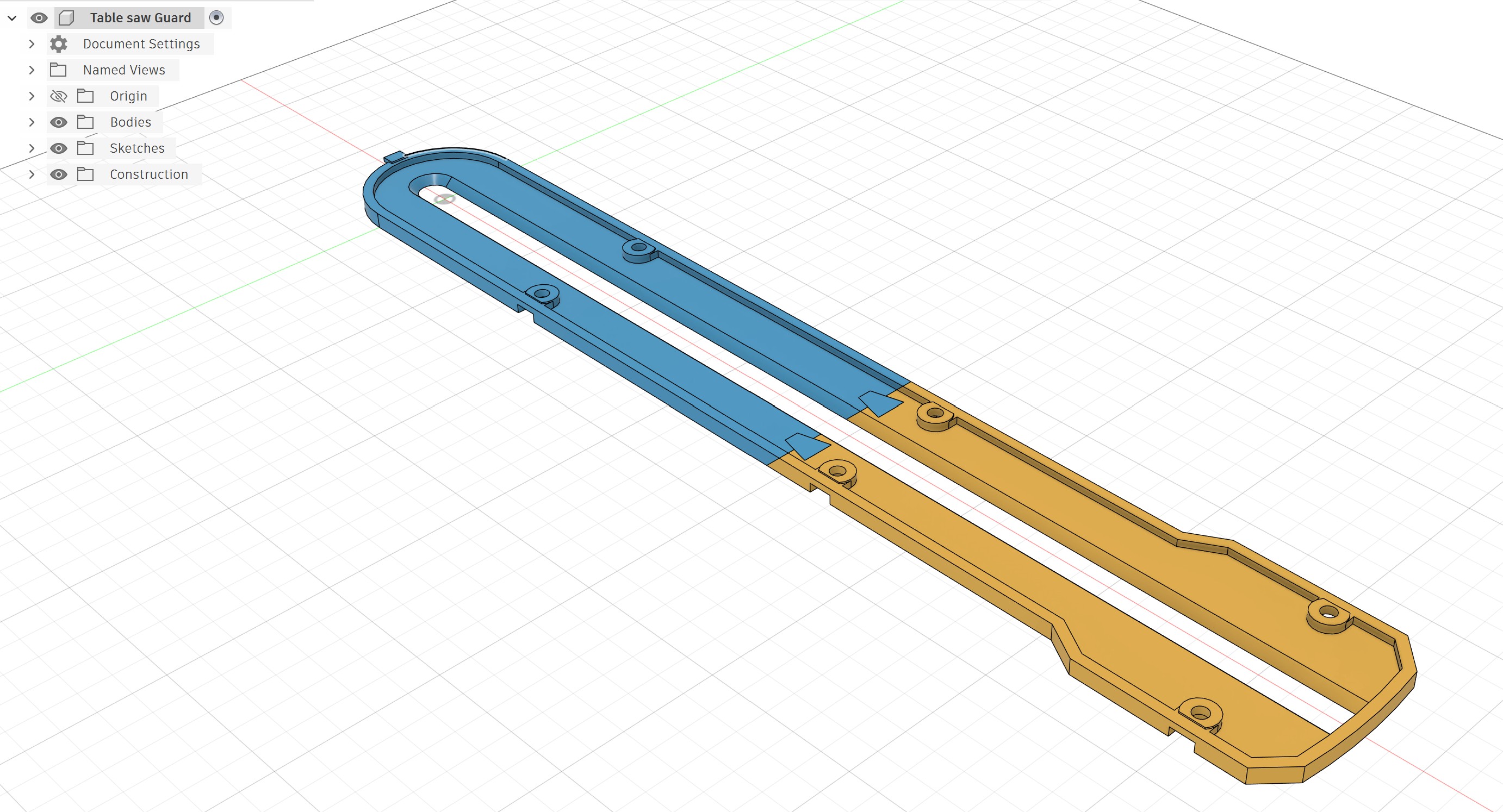 Two-part table saw throat plate model shown in Autodesk Fusion